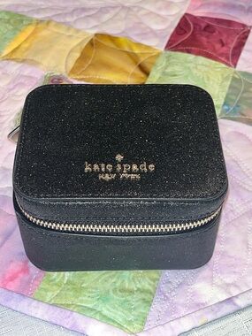kate spade NWT! Black Tinsel Glitter Fabric Travel Jewelry Case
